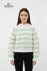WOMENS GREEN STRIPED SWEATER - Smgarment's